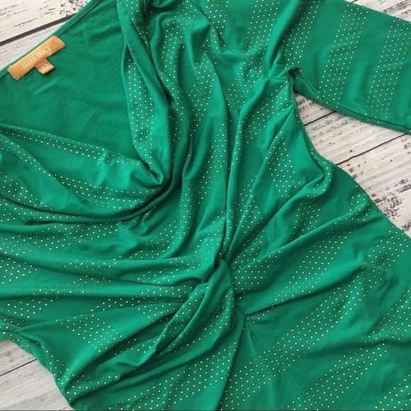 Green Drape neck Top with Gold Accents - Picture 5 of 8